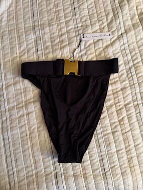 Monica Hansen Black High-Waist Bikini Bottom with Gold Buckle